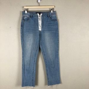 DAISY Street Jeans Blue Light Wash Contrast Exposed Zipper Raw Hem Size 6
